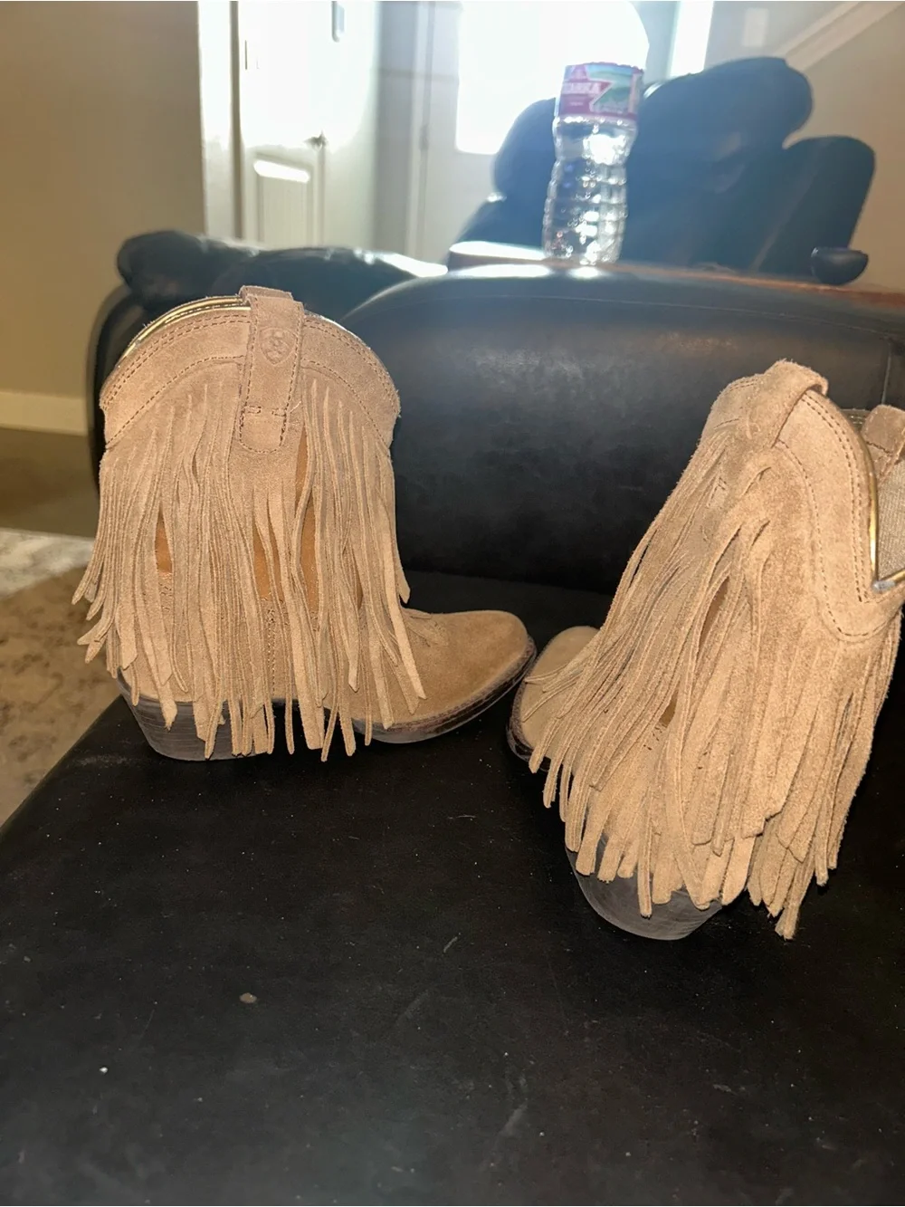 Ariat Tan Suede Fringe Western Ankle Boots